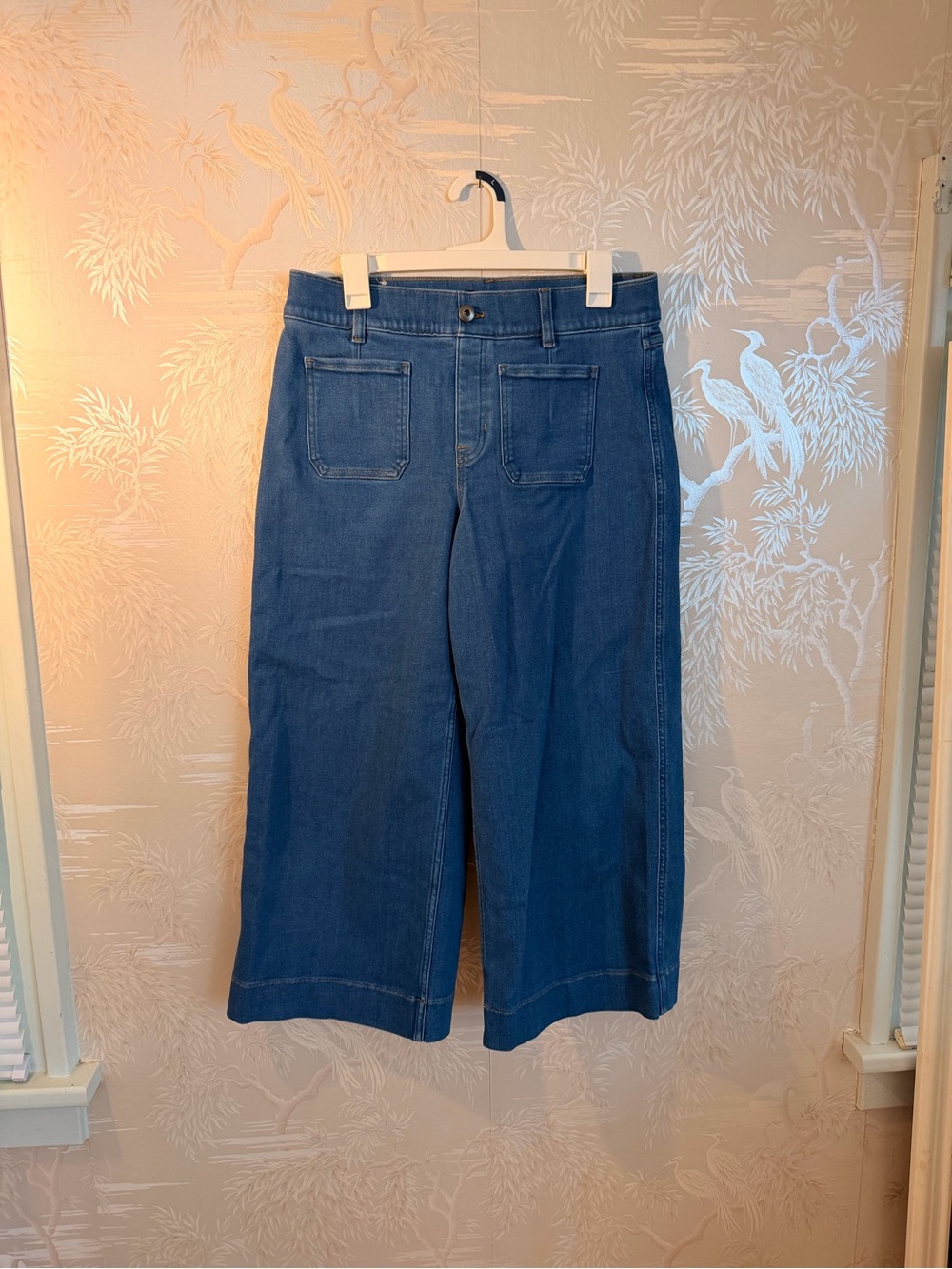 SPANX Blue Wide-Leg Crop Jeans
